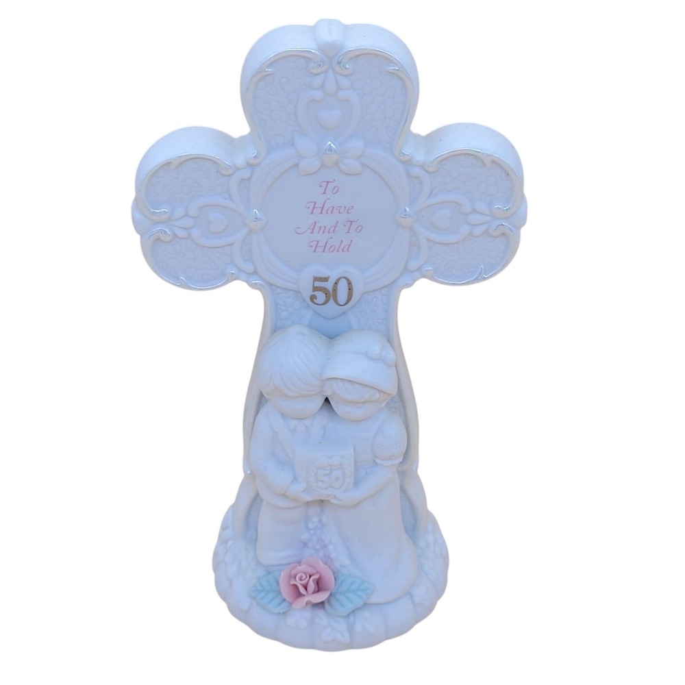 Precious Moments 50th Anniversary Cross Figurine Couple Cake Topper 1995 Vintage